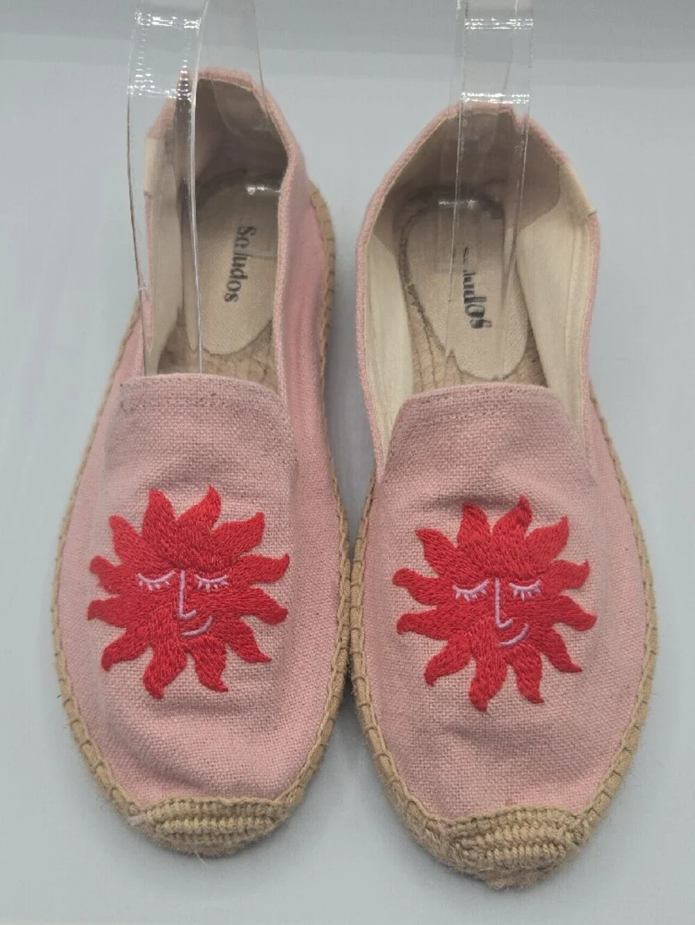 Soludos Pink Sun Face Embroidered Espadrille Slip-On Flats Size 8